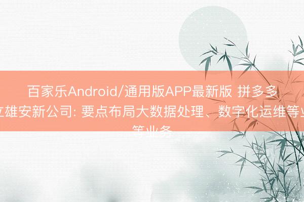 百家乐Android/通用版APP最新版 拼多多建立雄安新公司: 要点布局大数据处理、数字化运维等业务