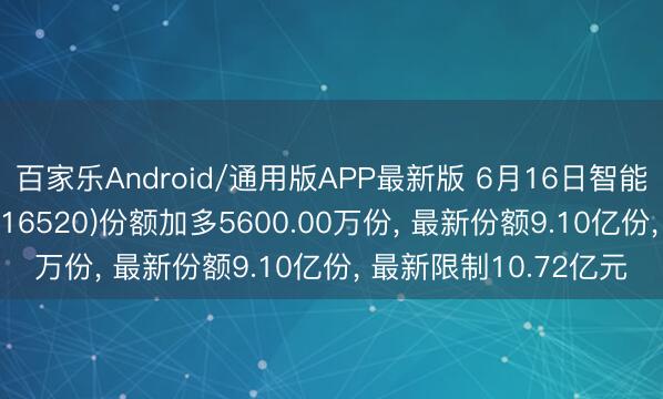 百家乐Android/通用版APP最新版 6月16日智能驾驶ETF华泰柏瑞(516520)份额加多5600.00万份， 最新份额9.10亿份， 最新限制10.72亿元